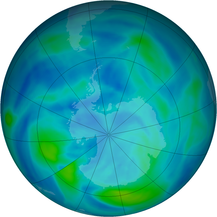 Antarctic ozone map for 25 March 2007